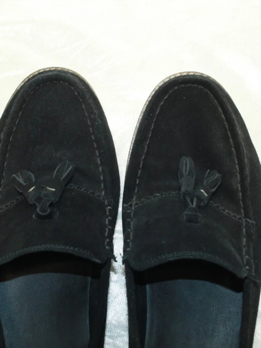 ASOS  Size 11 Black Suede Tassel Slip On Block Heel Moc Toe Classic Loafers